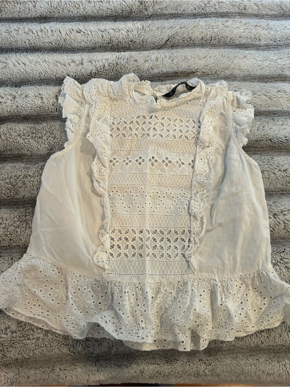 Zara White Eyelet Ruffle Top